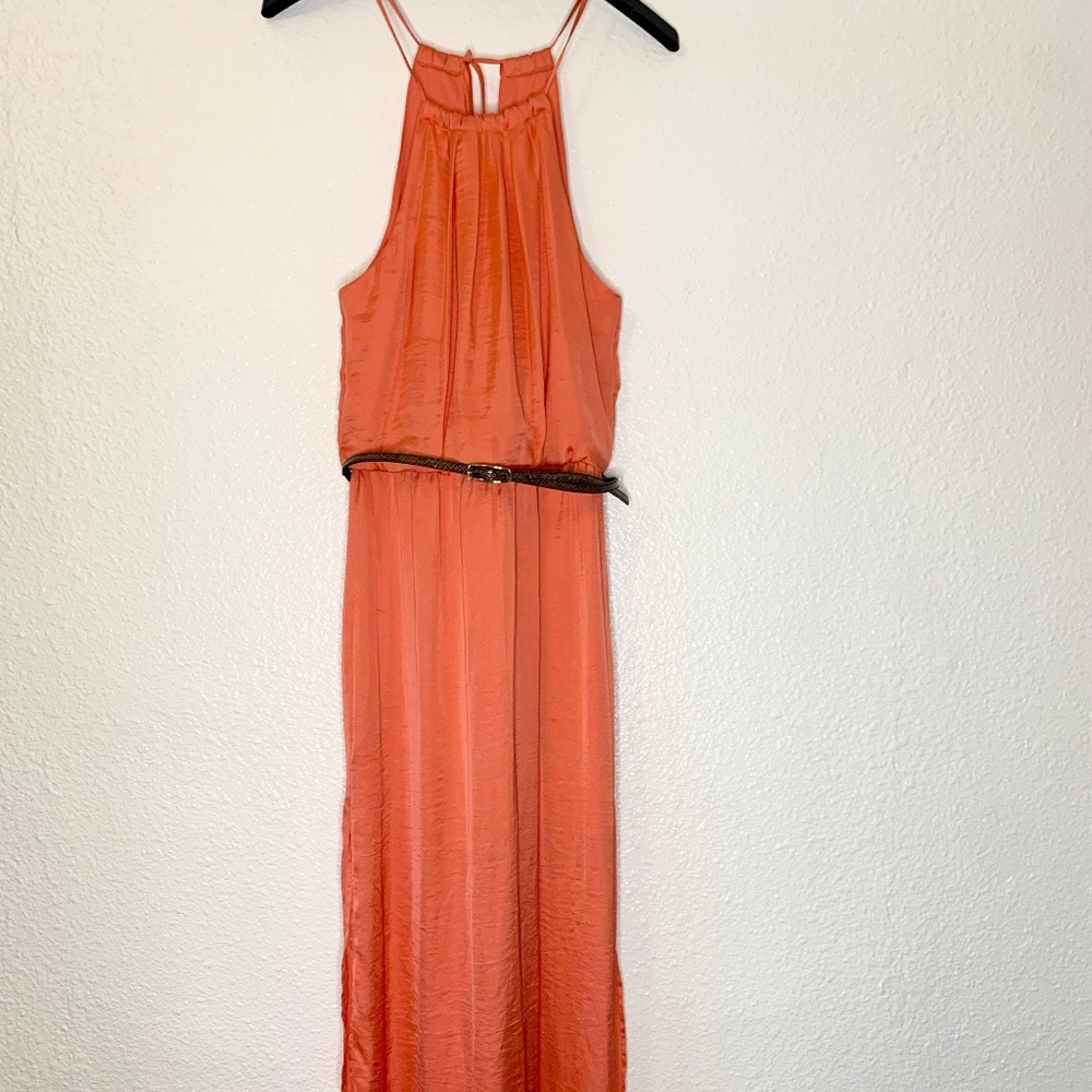 Rust Orange Halter Maxi Dress | Boho Flowy Summer